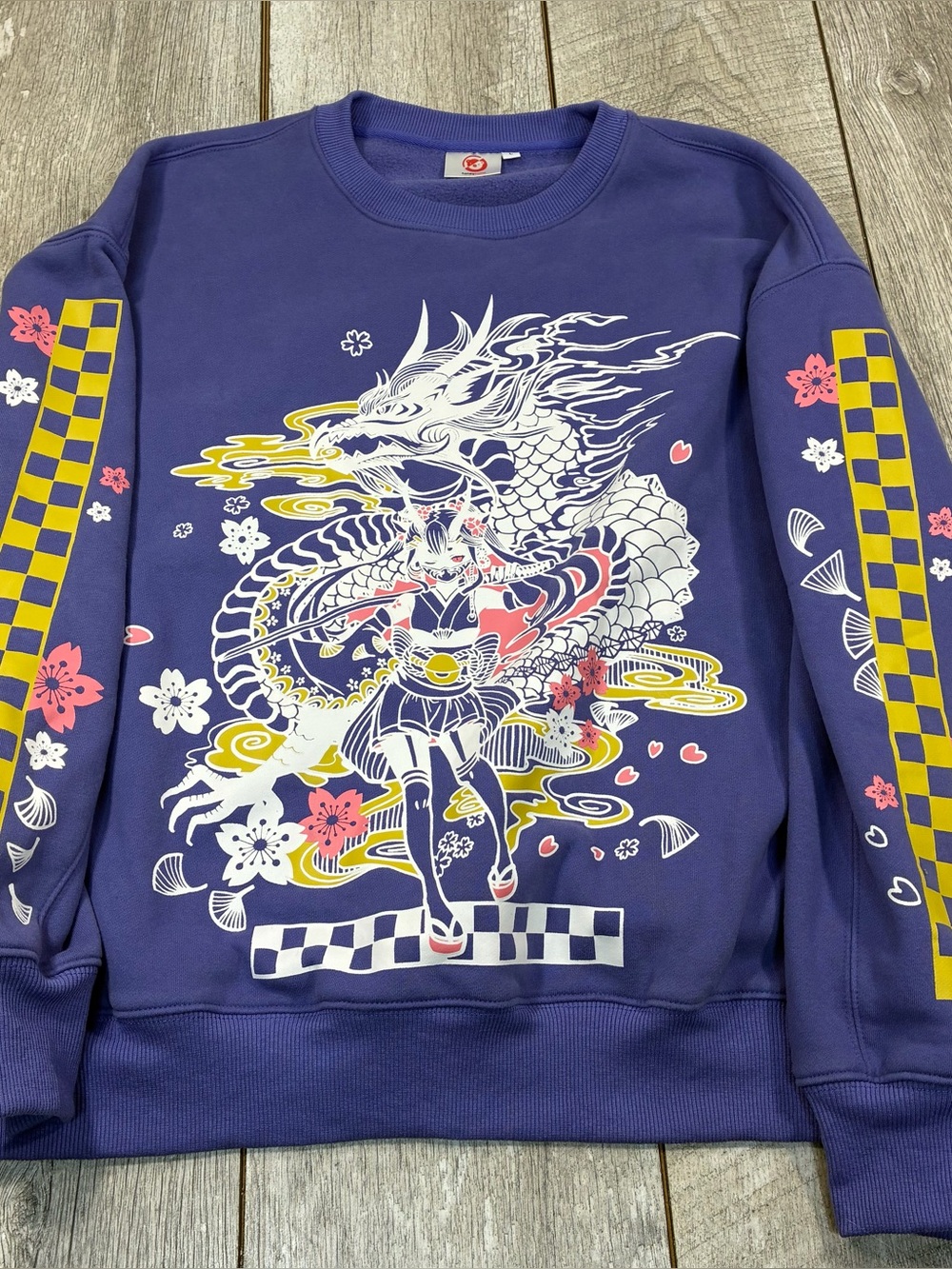 Funky women’s oversized sweatshirt purple with asian warrior:dragon oversize lrg